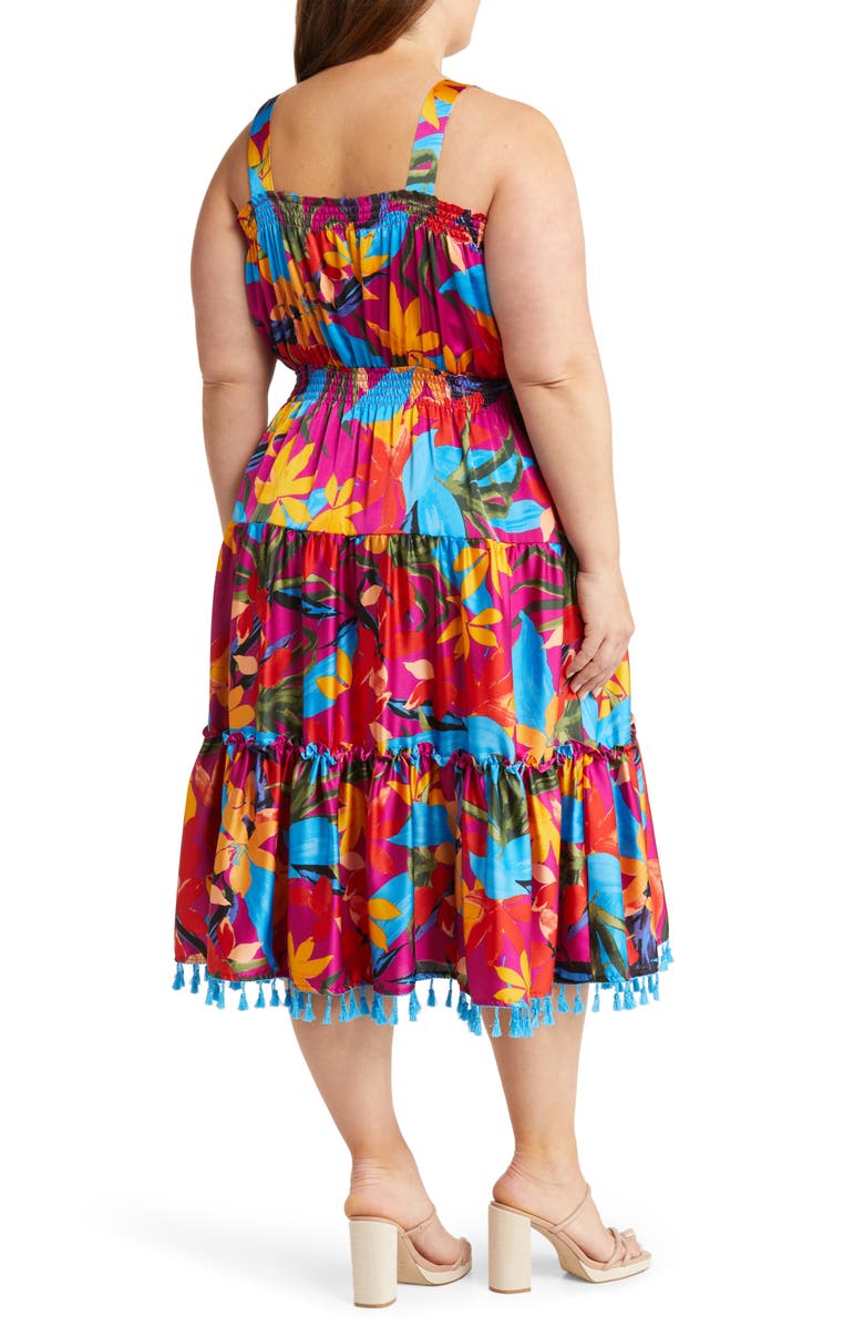 Tahari ASL Smocked Hammered Satin Midi Dress, Alternate, color, 