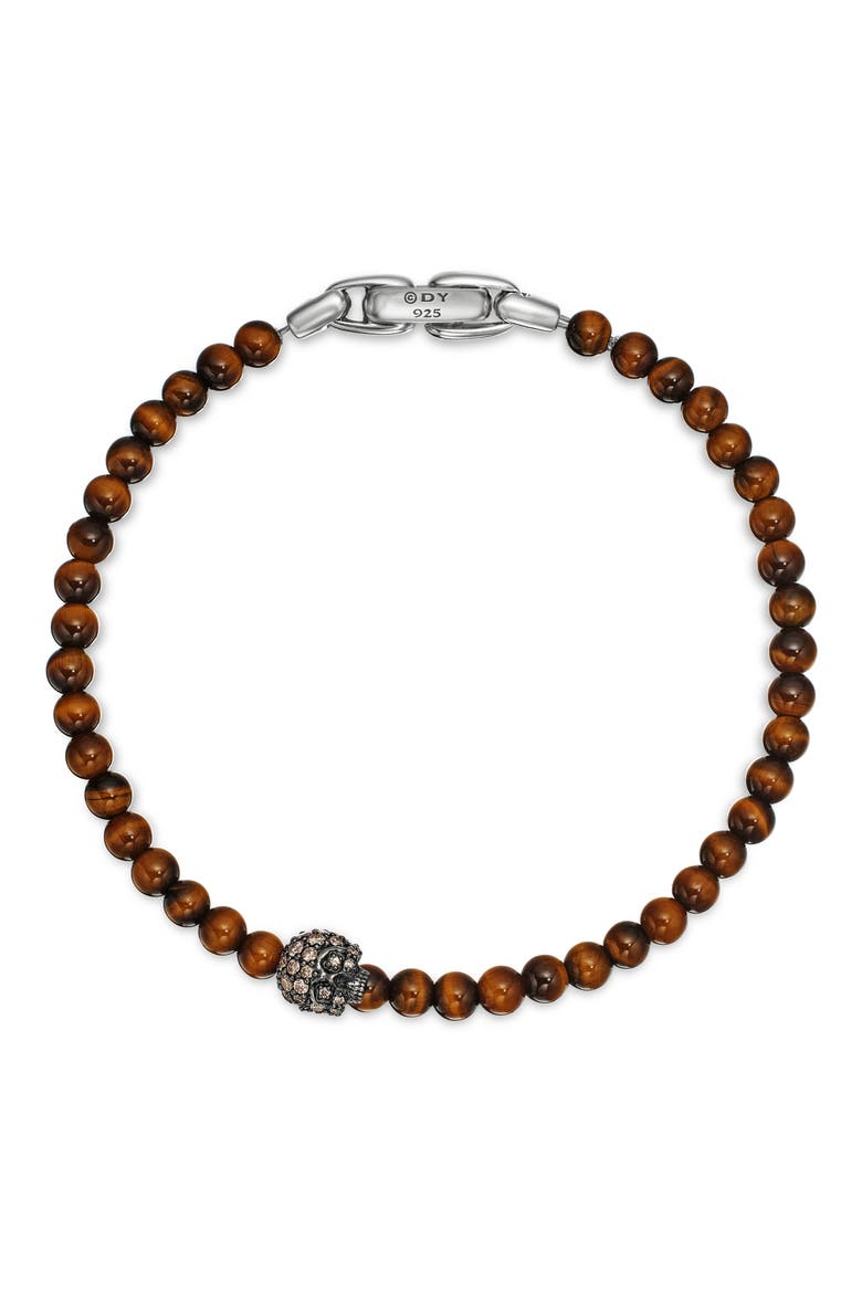 Memento Mori Skull Bracelet in Sterling Silver with Tiger's Eye and Cognac Diamonds, Alternate, color, STERLING SILVER