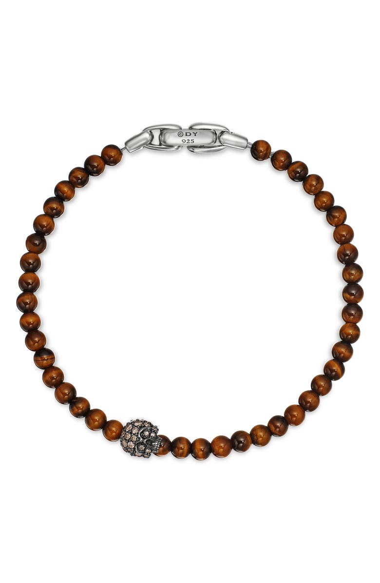 David Yurman Memento Mori Skull Bracelet in Sterling Silver with Tiger's Eye and Cognac Diamonds, Alternate, color, Sterling Silver