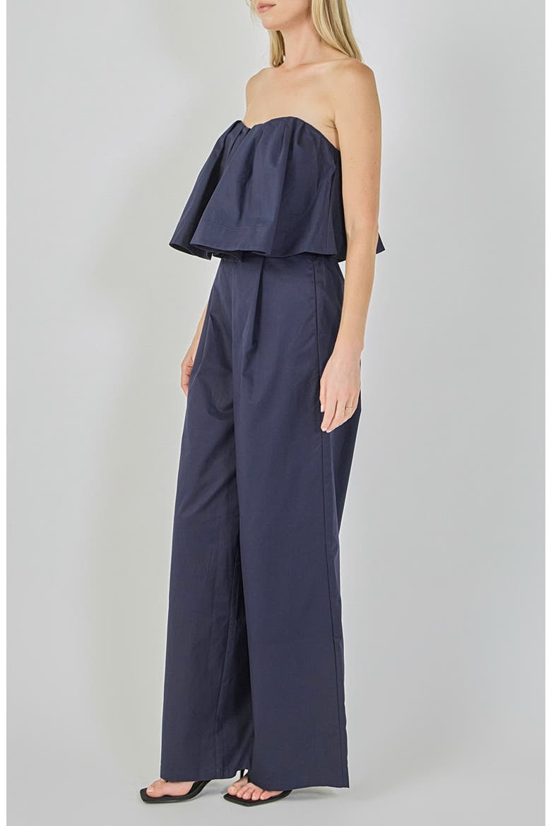 Strapless Pintuck Wide Leg Jumpsuit, Alternate, color, NAVY