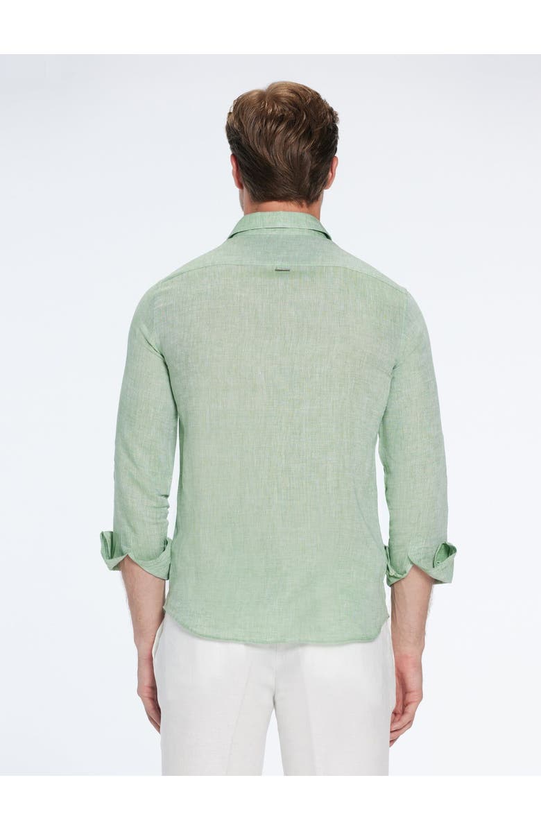 Moeva Harry Army Green Linen Shirt with Spread Collar, Alternate, color, Green