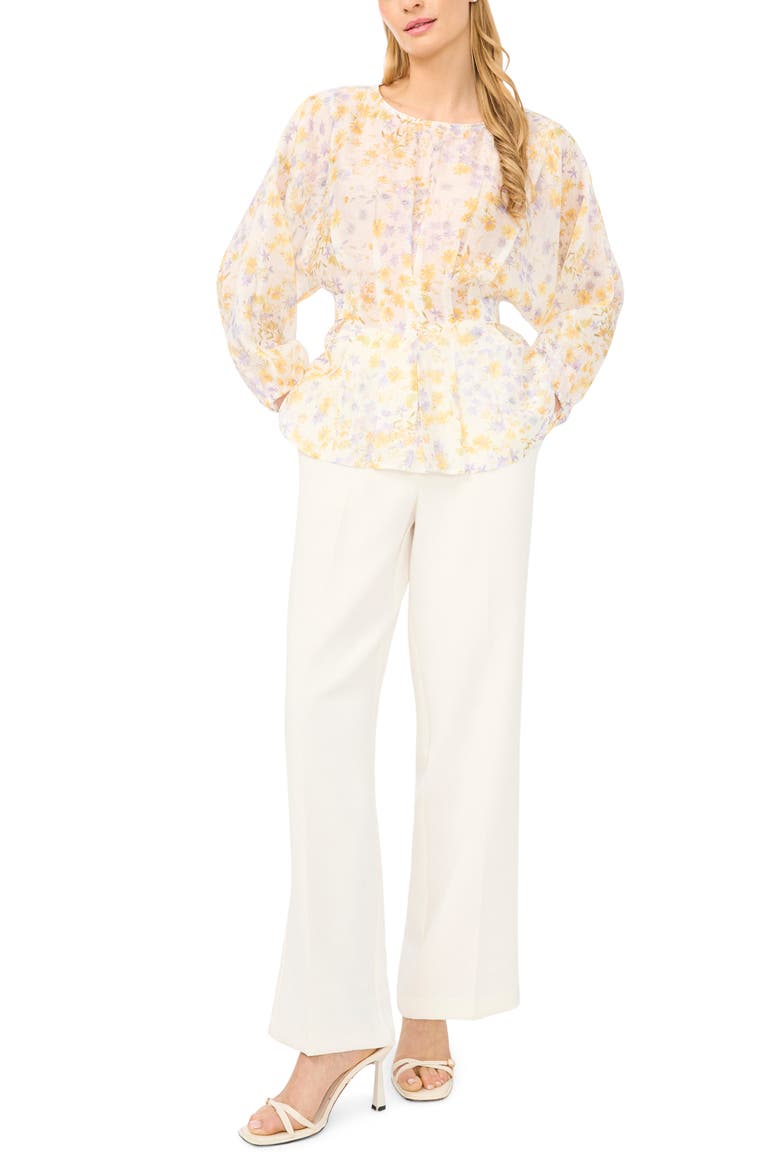 Ditsy Daisy Print Pleat Waist Top, Alternate, color, EGRET