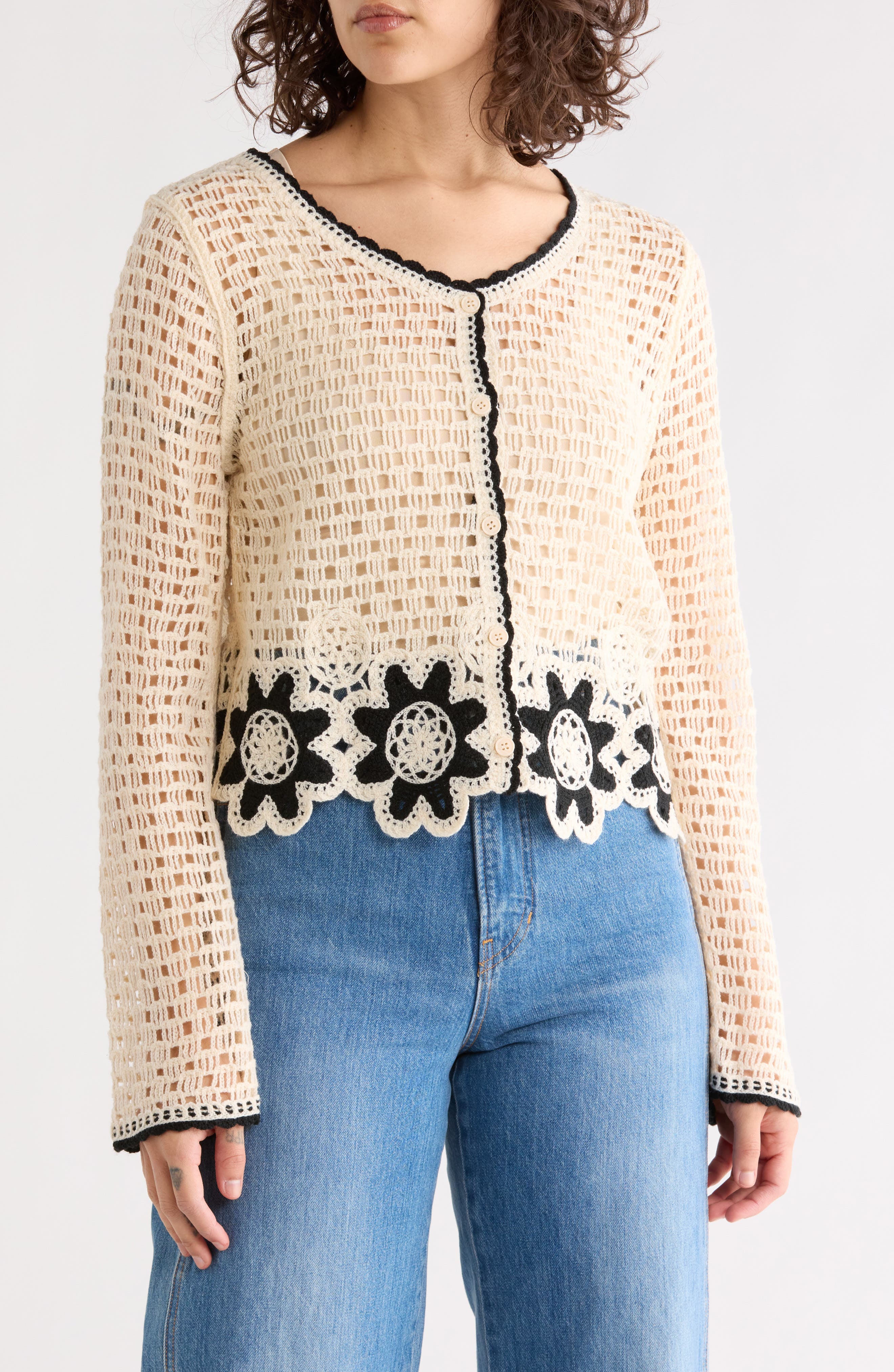 Forgotten Grace Scallop Trim Crochet Sweater
