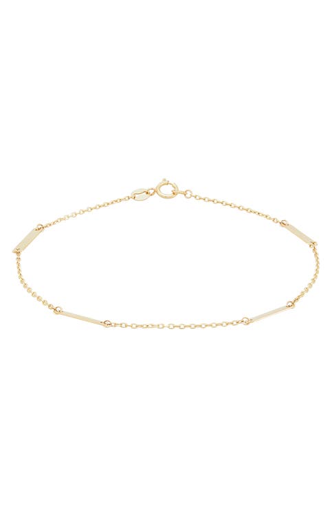 14K Yellow Gold Flat Bar Station Chain Bracelet