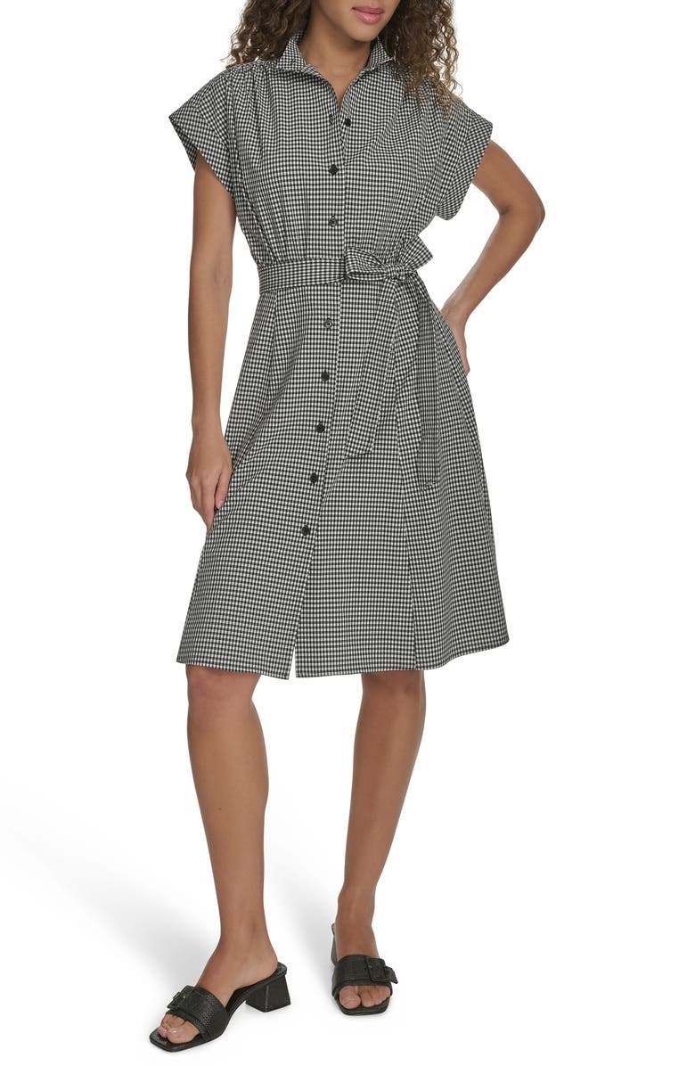 Calvin Klein Comm Check Shirtdress, Main, color, Black/ White