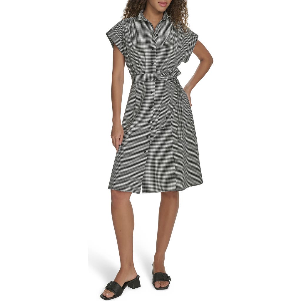Calvin Klein Comm Check Shirtdress In Black/white