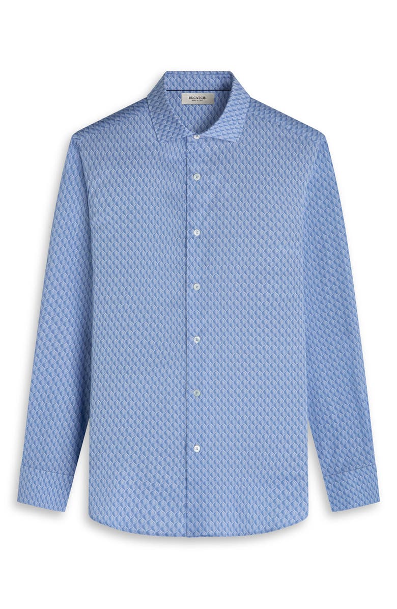 Bugatchi Axel Trim Fit Leaf Print Stretch Cotton Button-Up Shirt, Alternate, color, Air Blue