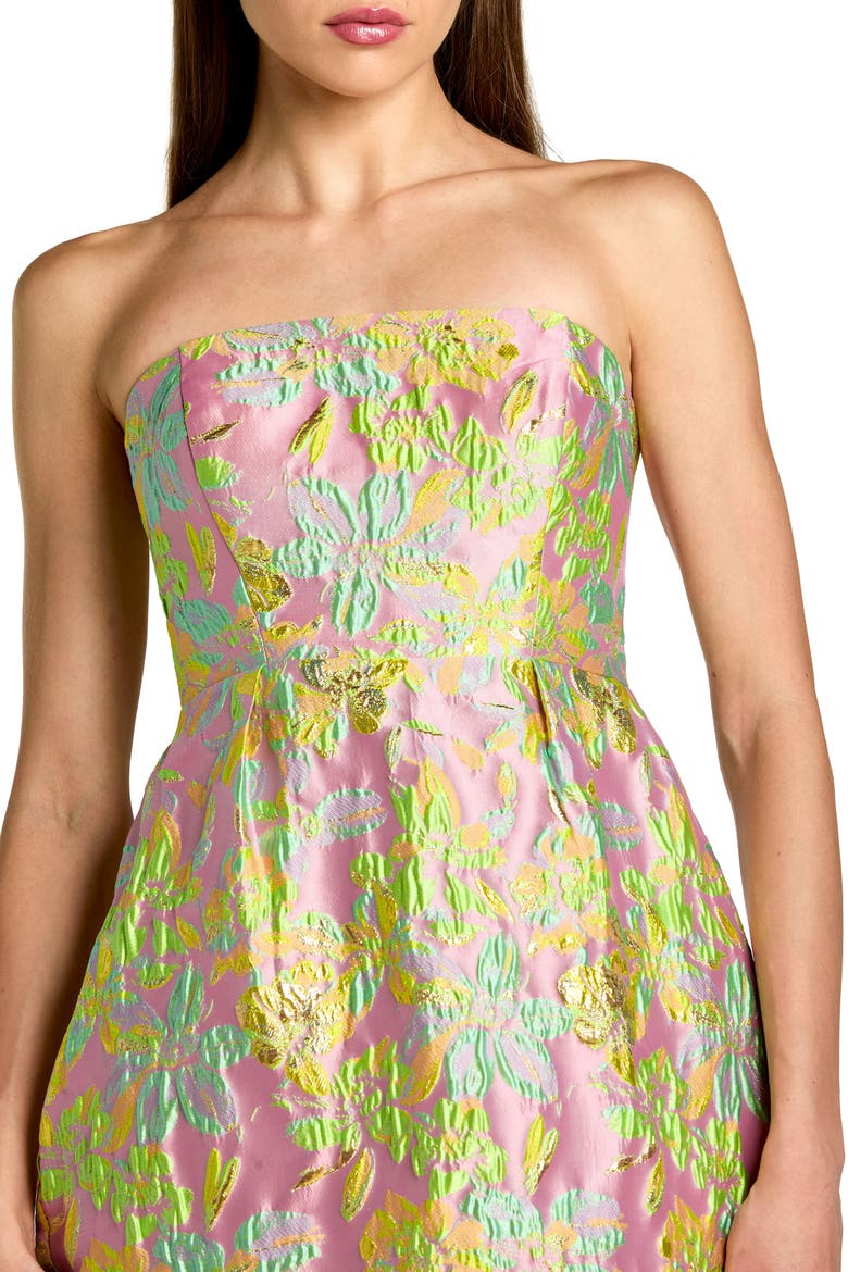 Strapless Floral Brocade Midi Dress, Alternate, color, Blush Multi