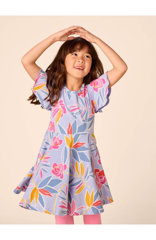 Tea Collection Flutter Sleeve Twirl Dress In Tropical Gardenias