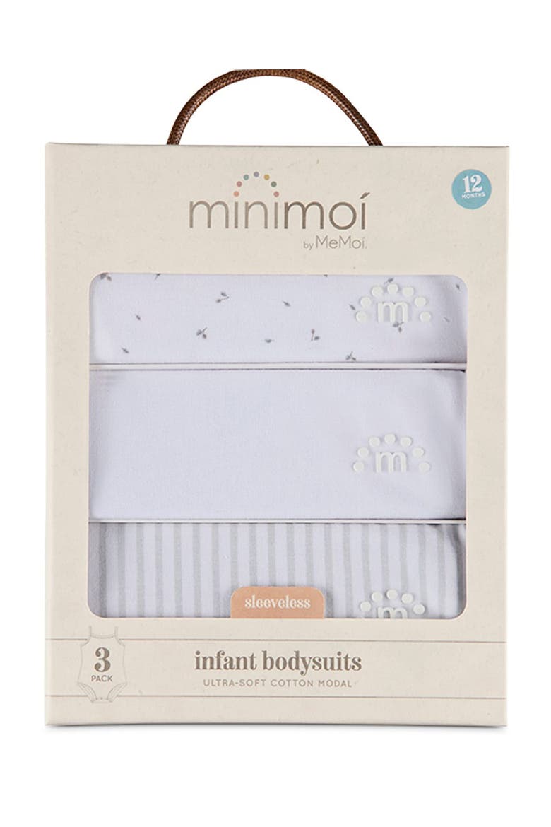 3 Pack Baby Petite Leaves, Stripes, Solid Bodysuit, Alternate, color, White Multi