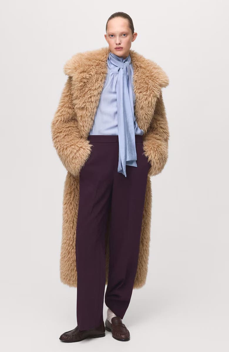 MANGO High Waist Straight Leg Pants, Alternate, color, Plum