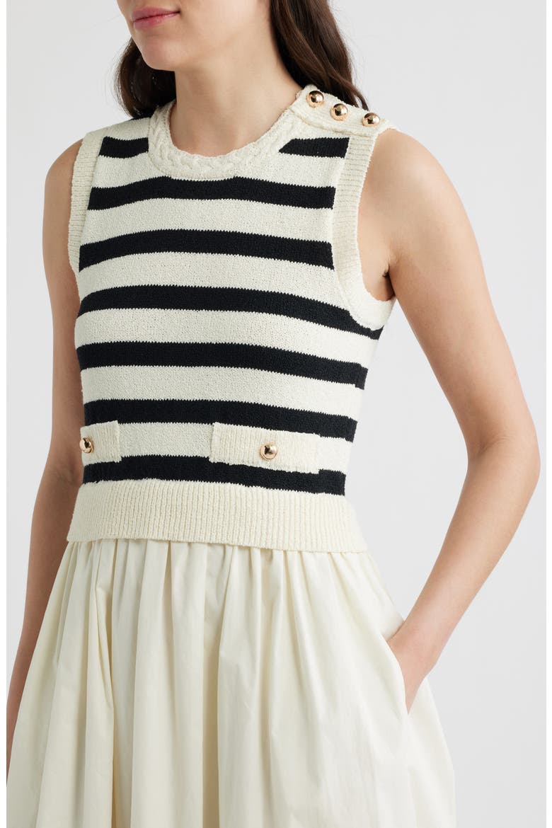 Mixed Media Sleeveless Dress, Alternate, color, CREAM