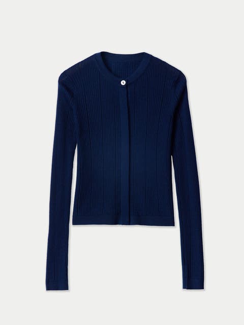 Hidden Button-front Cashmere Silk Cardigan