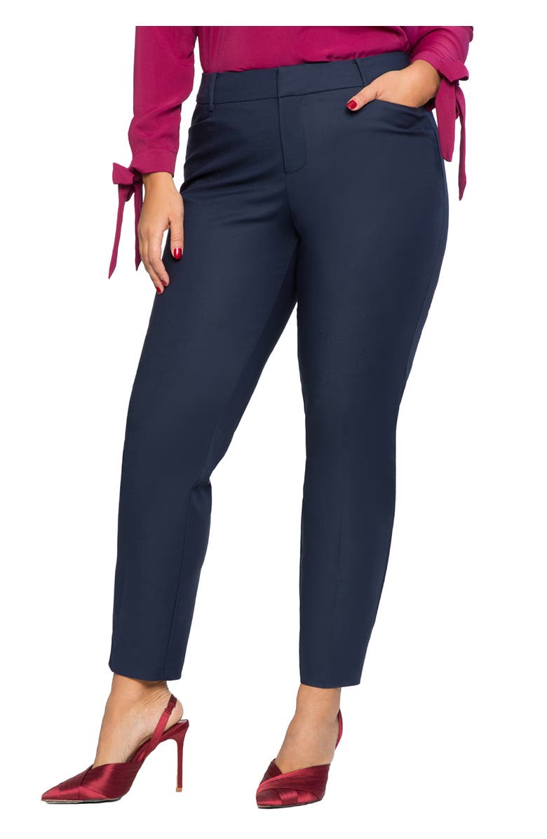 ELOQUII Kady Fit Double-Weave Pant, Main, color, Classic Navy