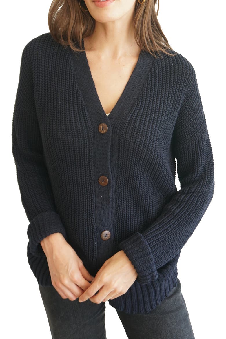 Emily Long Cotton Cardigan, Main, color, Midnight Navy
