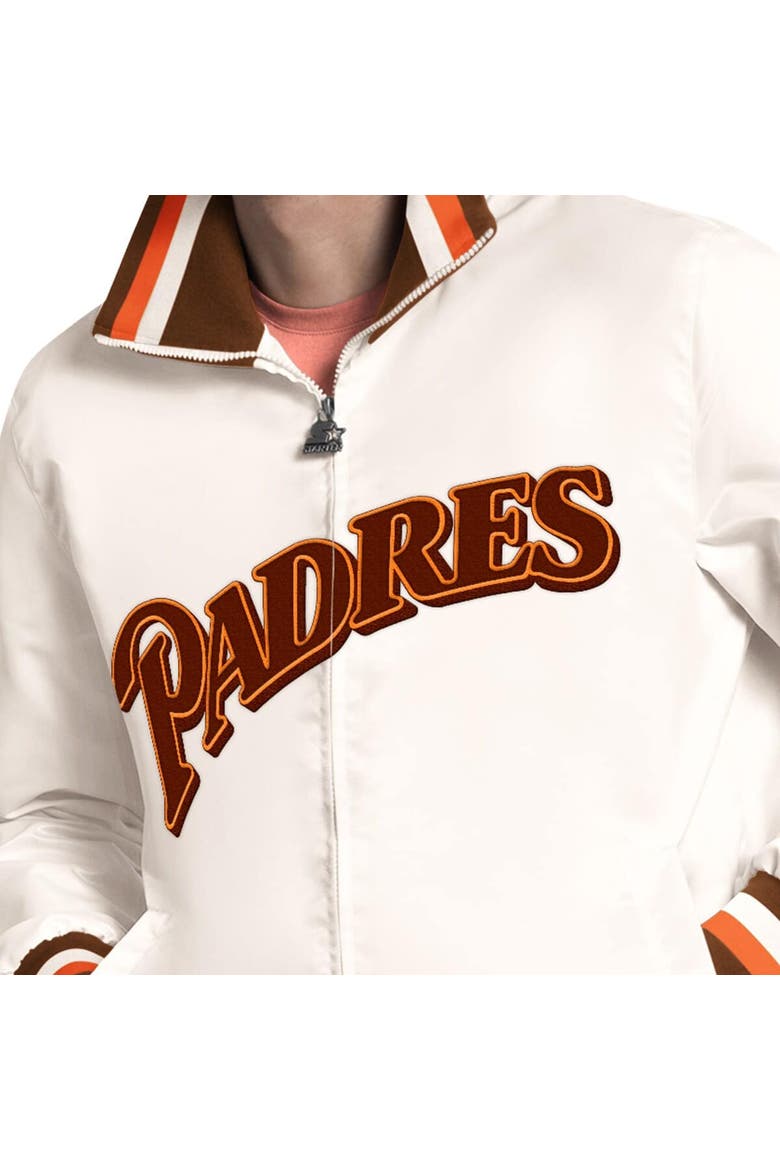 Men's Starter White San Diego Padres The Captain Cooperstown Logo Full-Zip Varsity Jacket, Alternate, color, White
