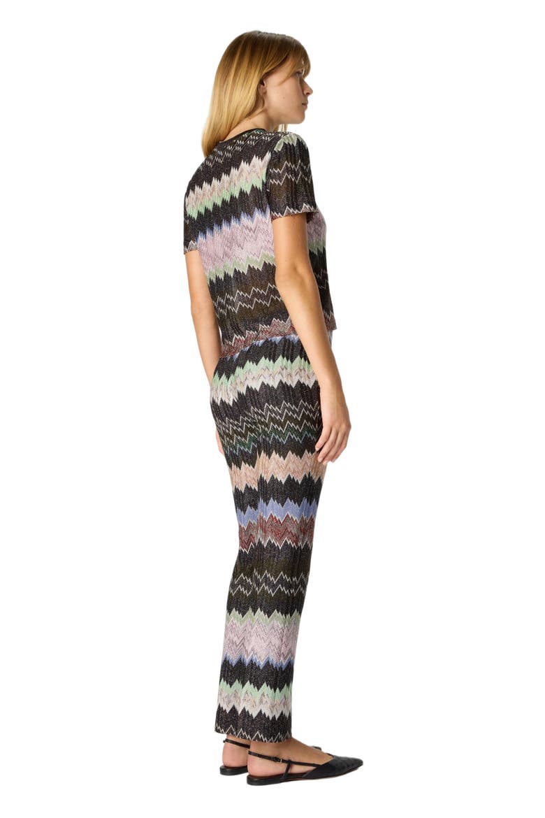 Crew-neck T-shirt In Viscose Lamé With Irregular Zig Zag, Alternate, color, Multicoloured
