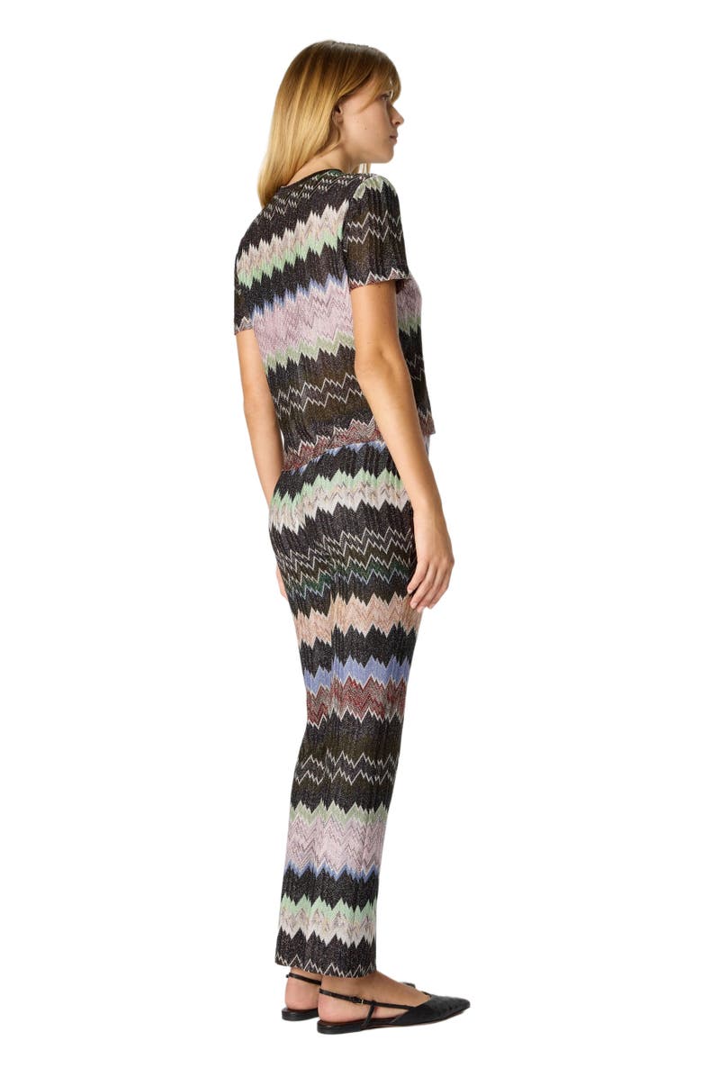 Missoni Crew-neck T-shirt In Viscose Lamé With Irregular Zig Zag, Alternate, color, Green& Brown