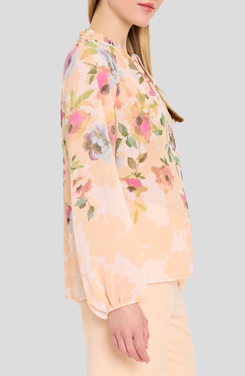 Tahari ASL Floral Print Tie Neck Top, Alternate, color, Blush Multi