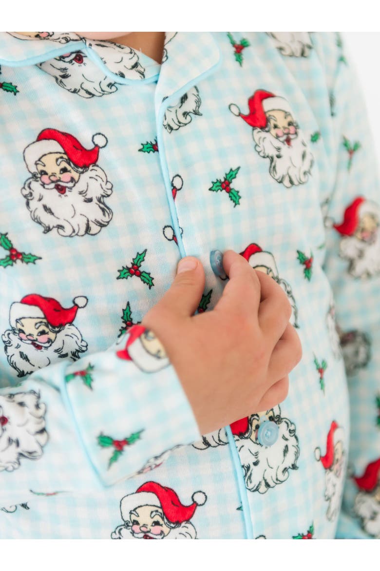 Gender Inclusive Button Up Pajama Set, Alternate, color, Blue Dear Santa