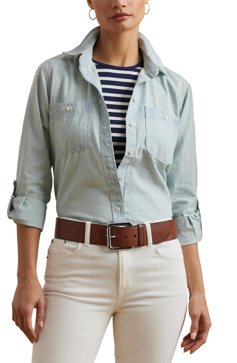 Lauren Ralph Lauren Relaxed Fit Cotton Roll Tab Sleeve Button-Up Shirt, Main, color, 