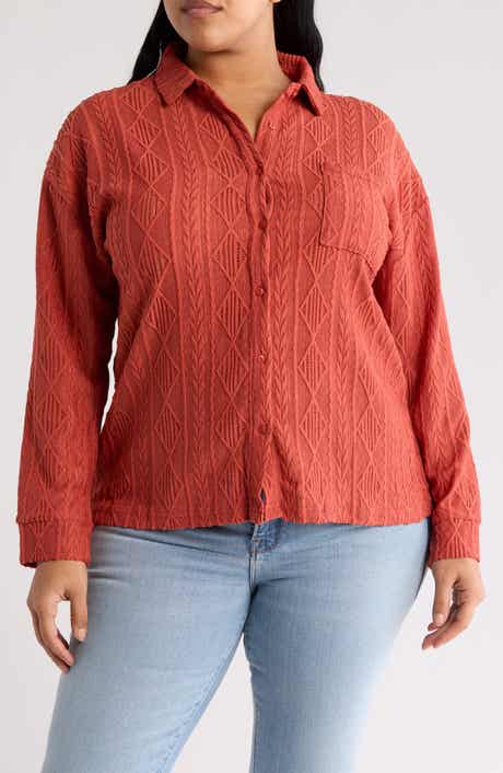 Forgotten Grace Crochet Long Sleeve Button Front Blouse