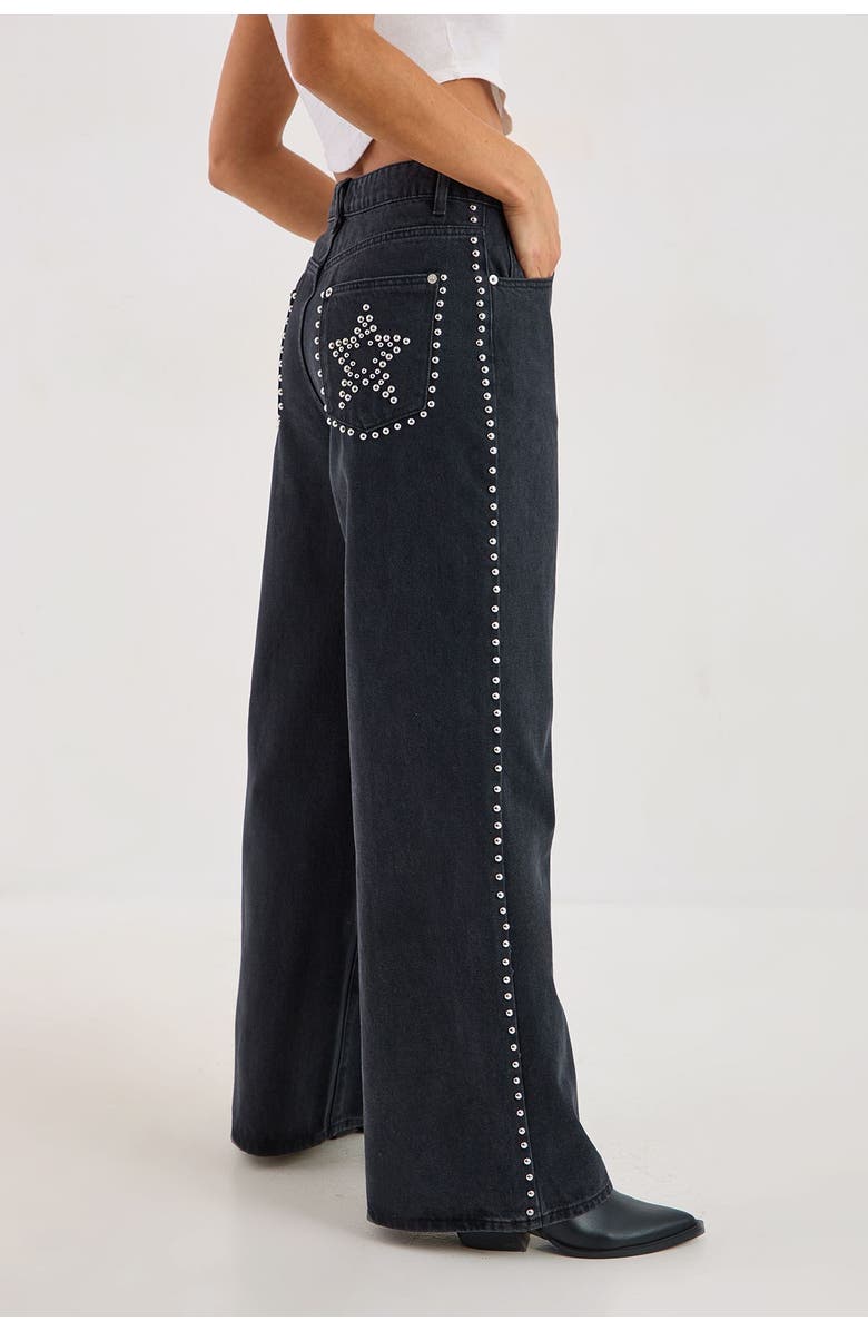 NASTY GAL Star Studded Baggy Denim Jeans, Alternate, color, Washed Black