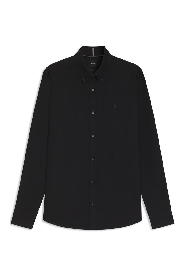 Roan Slim Fit Solid Cotton Button-Down Shirt, Alternate, color, BLACK