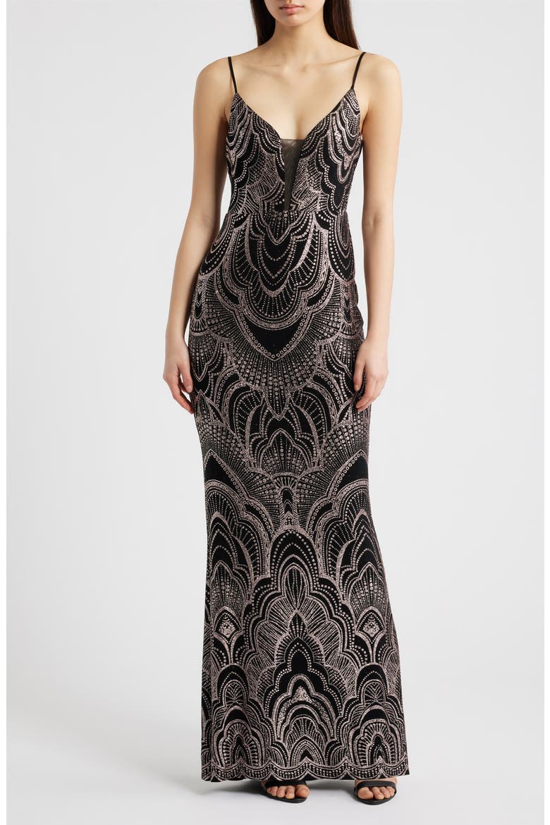 Glitter Sleeveless Gown, Main, color, BLACK/ GOLD
