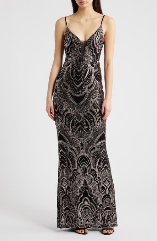 Jump Apparel Glitter Sleeveless Gown In Black