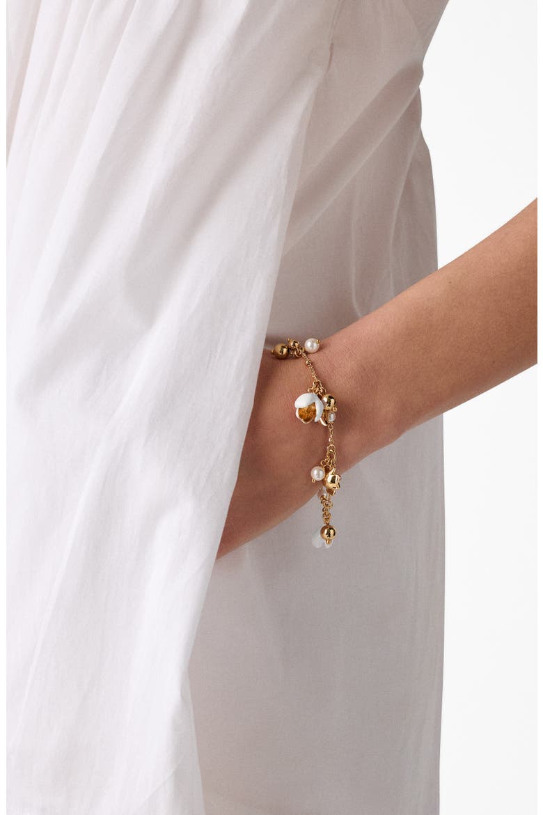 golden bloom flower charm bracelet, Alternate, color, WHITE.