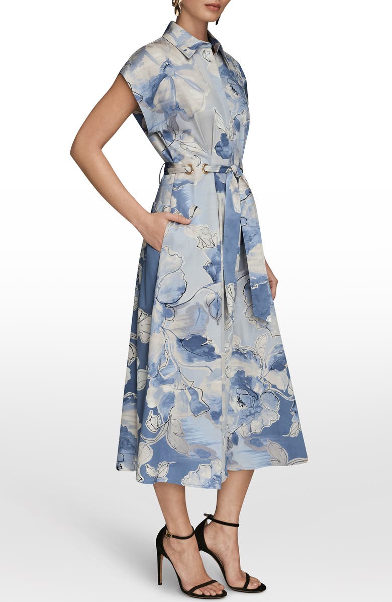 Donna Karan New York Print Tie Waist Midi Shirtdress, Alternate, color, Tempest Multi