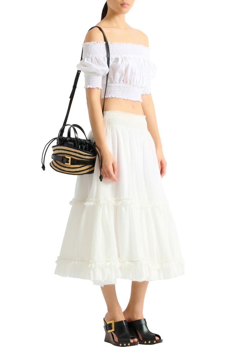 Balmain Mini Shuffle bag in smooth leather and raffia, Alternate, color, Beige
