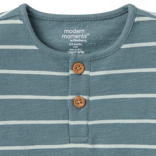 Modern Moments™ By Gerber Henley Shirt And Shorts Set In Medium Teal Stripe
