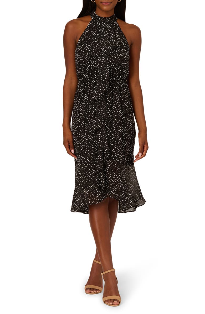 Adrianna Papell Shirred Dot Chiffon Dress, Main, color, 