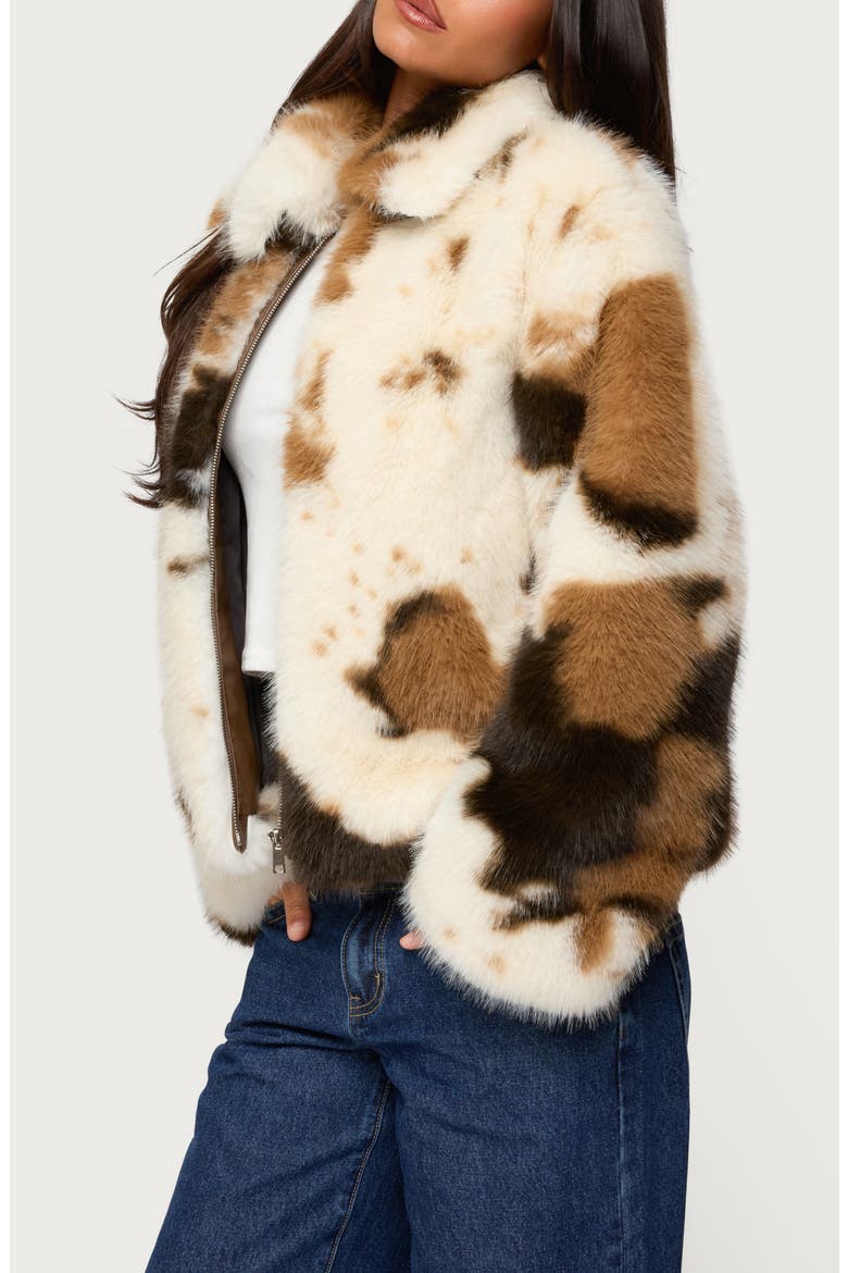 Rayan Cow Print Faux Fur Jacket, Alternate, color, MIX