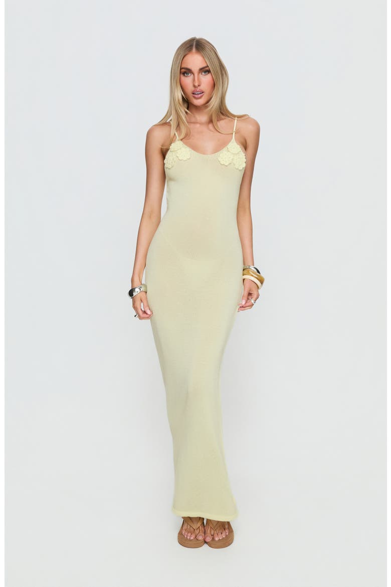 Cinderella Floral Detail Knit Midi Dress, Alternate, color, LEMON YELLOW