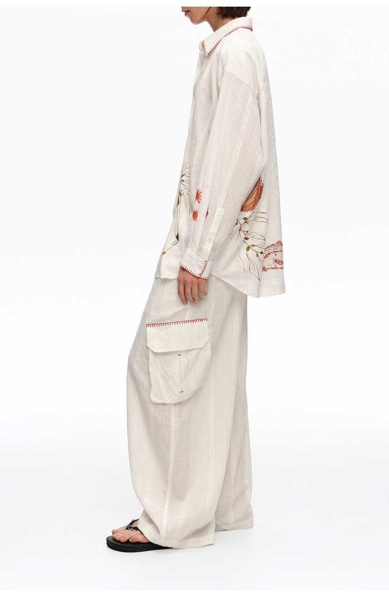 Bimba y Lola Barrel-Leg Cotton Trousers With Decorative Stitching, Alternate, color, Ivory