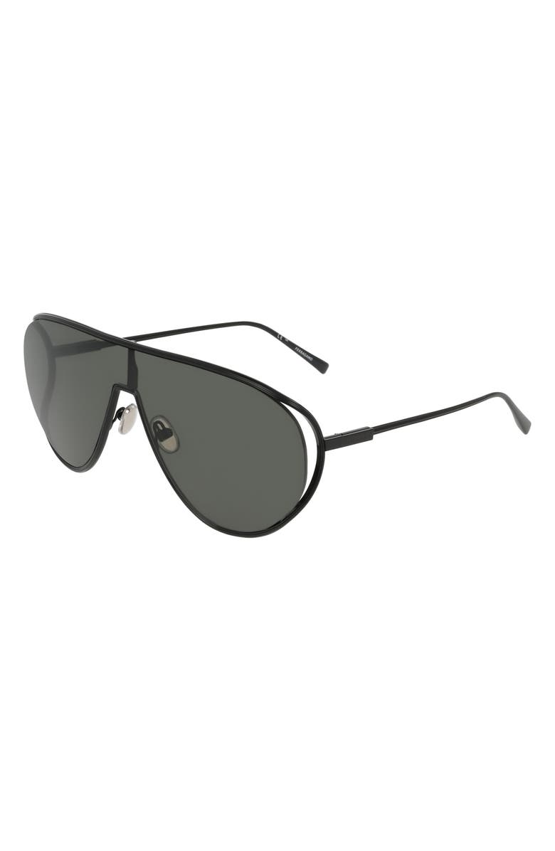 FERRAGAMO 63mm Oversize Aviator Sunglasses, Alternate, color, Black