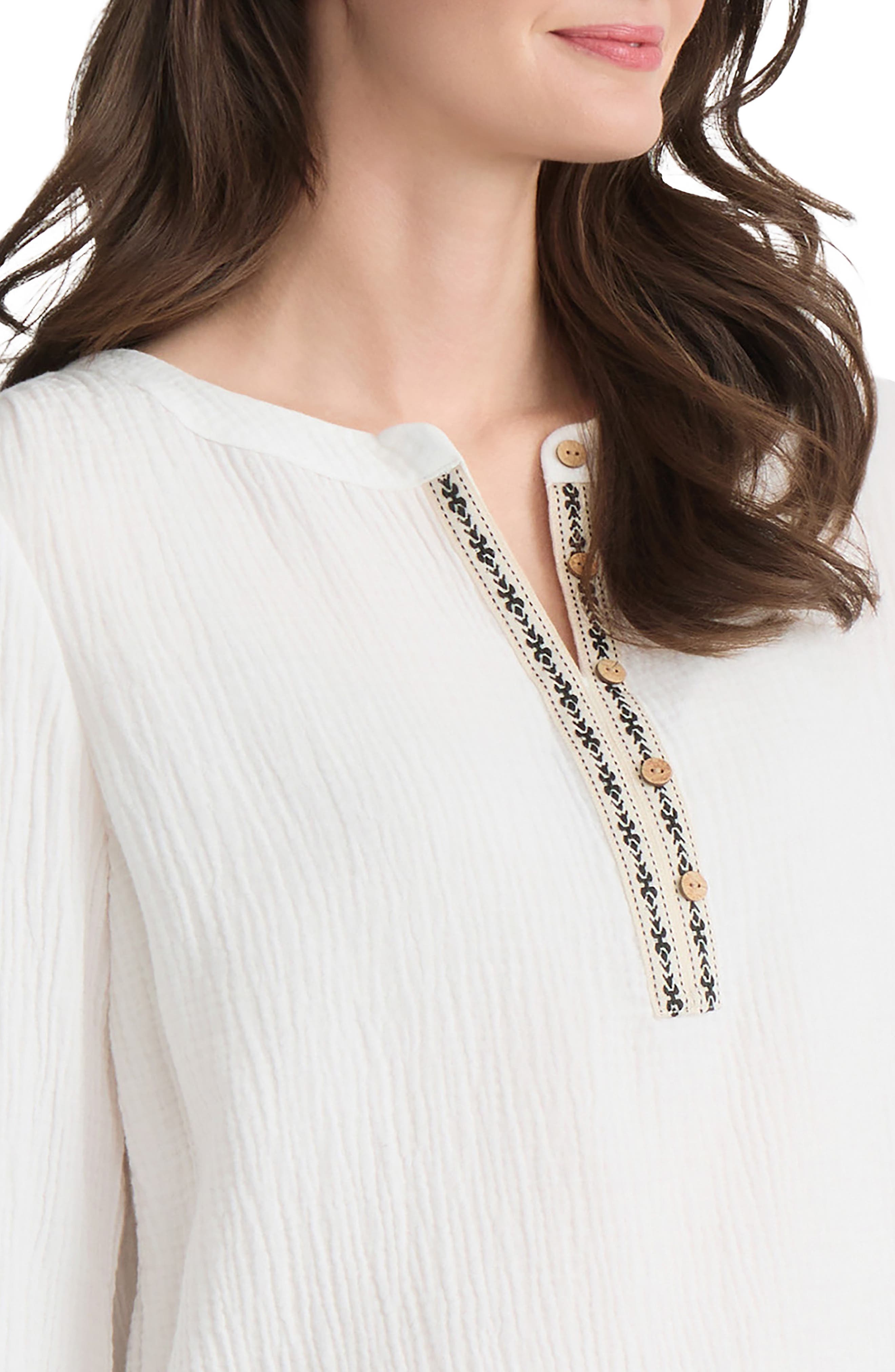 Embroidered Trim Gauze Top (Women) | Nordstrom