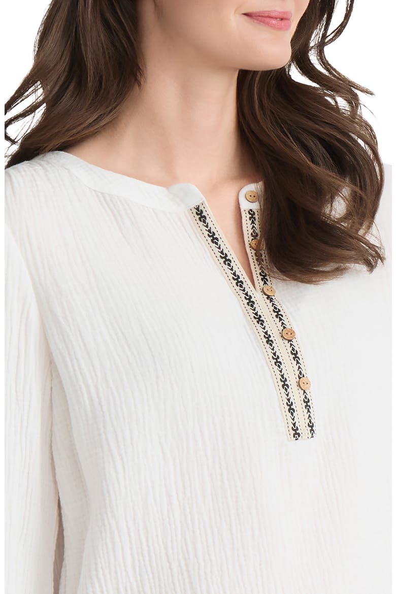 Embroidered Trim Gauze Top, Alternate, color, NATURAL WHITE