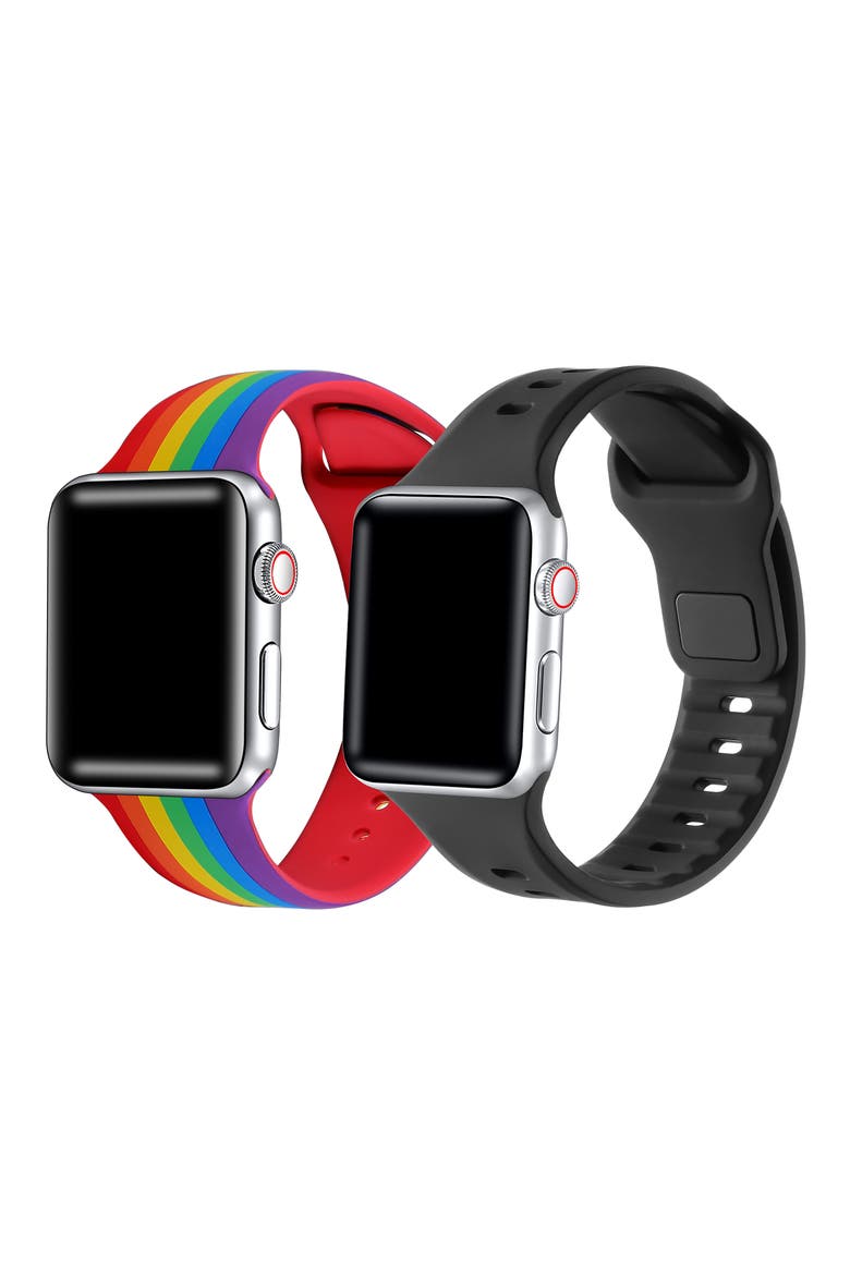 2-Pack Silicone Watch Bands, Alternate, color, RAINBOW/ BLACK