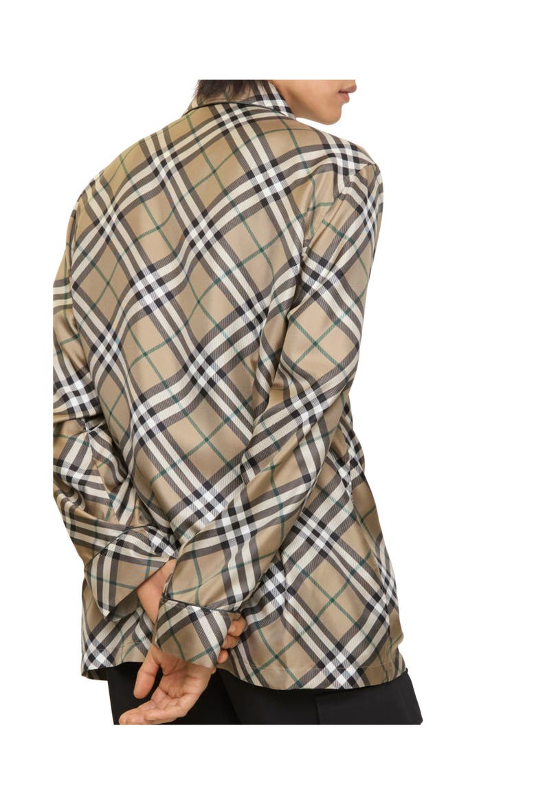 Check Silk Pyjama Shirt, Alternate, color, Linden beige