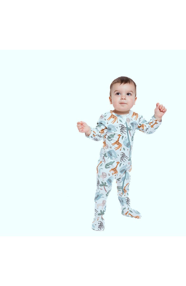 Norani Organic Cotton Zip Footie in Space Bears, Alternate, color, Safari Animals