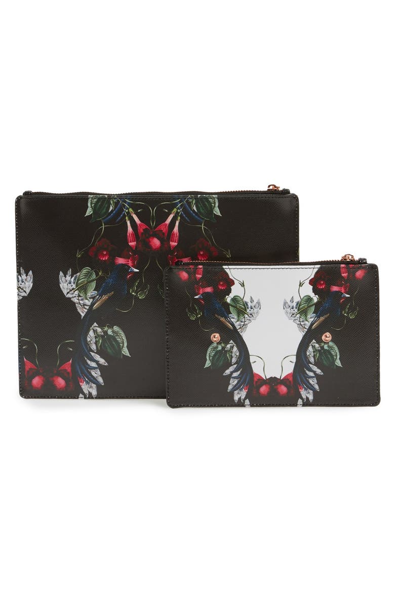 'Bejewelled Shadows - Fawnn' Printed Leather Pouch, Alternate, color, BLACK