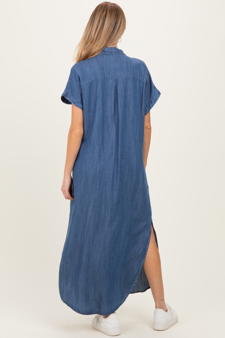 Chambray Button Down Shirt Dress, Alternate, color, Blue