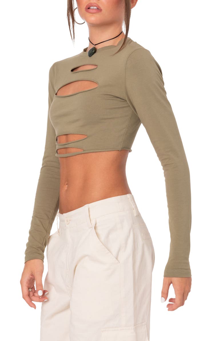 EDIKTED Slash Crop Top, Alternate, color, Olive