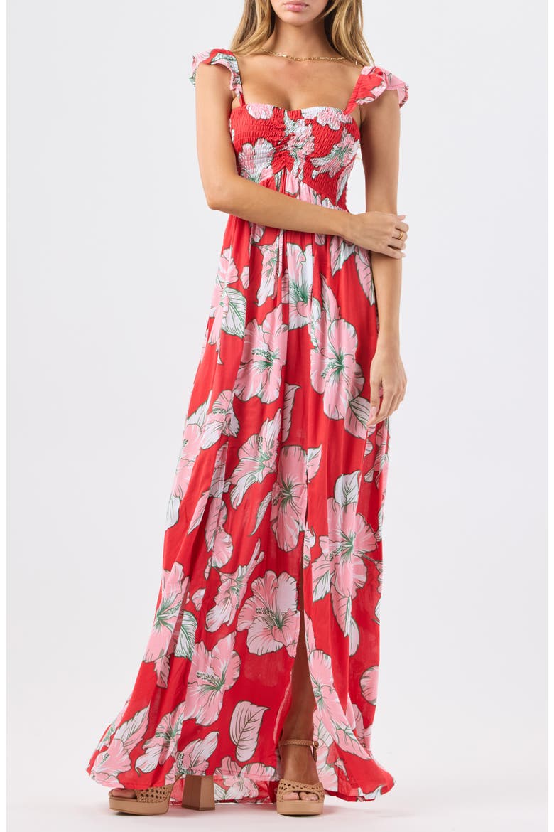 Hollie Floral Maxi Cover-Up Dress, Main, color, HIBISCUS KISS RED