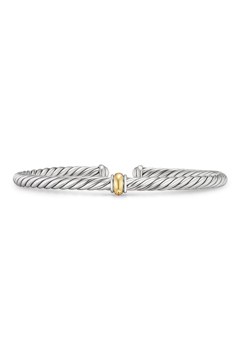 Cable Flex Station Bracelet in Sterling Silver with 14K Yellow Gold, 4mm, Main, color, SILVER/ GOLD
