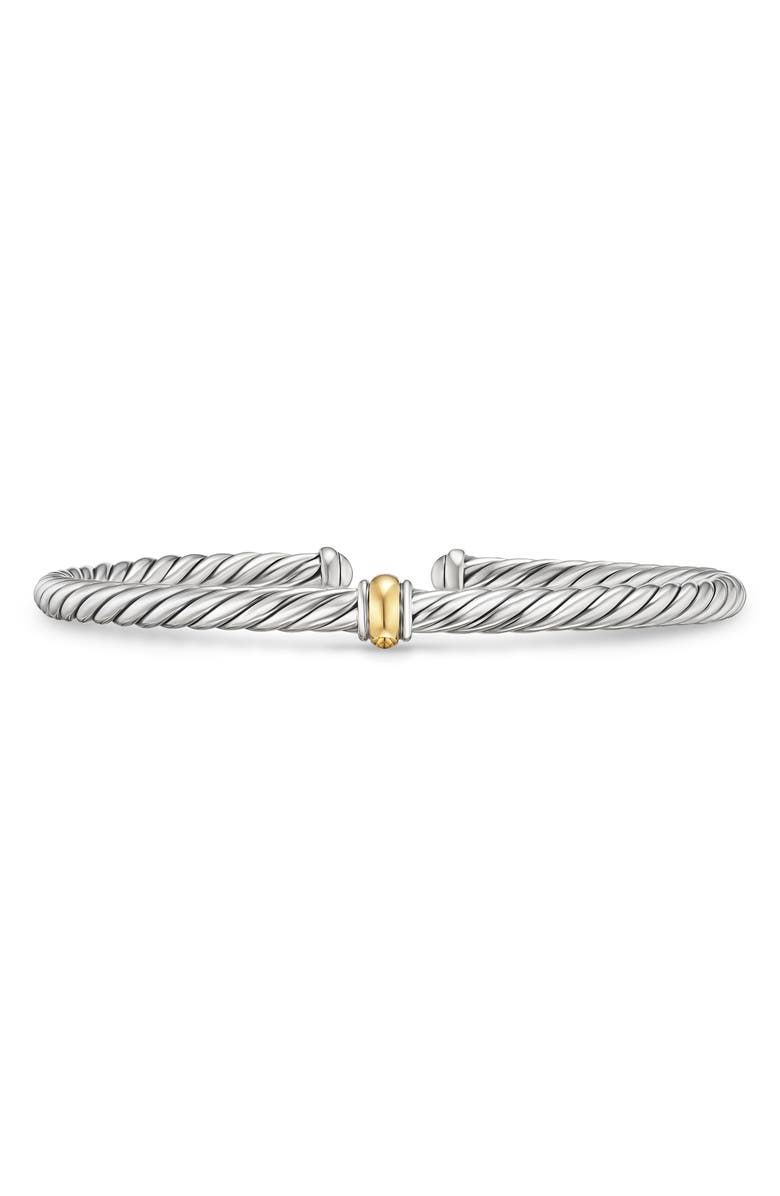 David Yurman Cable Flex Station Bracelet in Sterling Silver with 14K Yellow Gold, 4mm, Main, color, Silver/ Gold